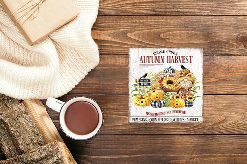 Autumn Harvest Gnomes Fall Wood Mini Sign 5" x 5" in Kuwait
