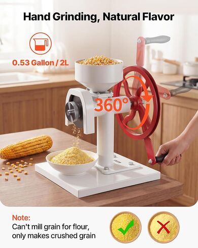 VEVOR Manual Grain Mill with Flywheel, Hand-Crank Corn Grinder, Heavy-Duty Carbon Steel Wheat Grinding Mill with Adjustable Fineness & 0.53 Gallon Hopper for Grains Spices Coffee Beans Nuts in Kuwait