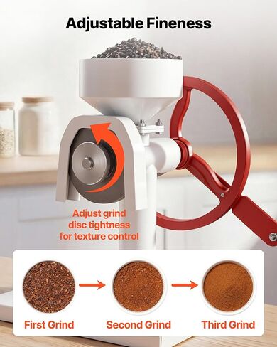 VEVOR Manual Grain Mill with Flywheel, Hand-Crank Corn Grinder, Heavy-Duty Carbon Steel Wheat Grinding Mill with Adjustable Fineness & 0.53 Gallon Hopper for Grains Spices Coffee Beans Nuts in Kuwait