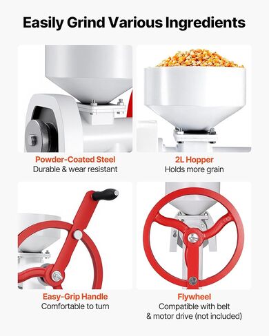 VEVOR Manual Grain Mill with Flywheel, Hand-Crank Corn Grinder, Heavy-Duty Carbon Steel Wheat Grinding Mill with Adjustable Fineness & 0.53 Gallon Hopper for Grains Spices Coffee Beans Nuts in Kuwait