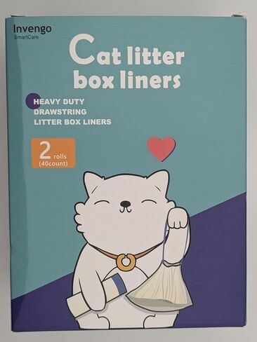 Invengo M1 Original Cat Litter Box Waste Bags, 40-Pack Drawstring Liners for Most Self-Cleaning Litter Boxes, Extra Thick Heavy-Duty Drawer Liners, 26" x 11.8", Holds Up to 22 lb in Kuwait