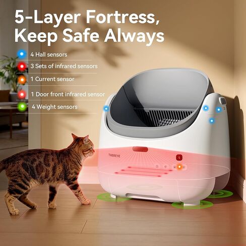 Thereye Self Cleaning Cat Litter Box, Open Top Automatic Litter Box for Multiple Cats, APP Control Smart Litter Box, Safety Sensors and Odor Control, Adjustable Entry Height Anti-Splash in Kuwait