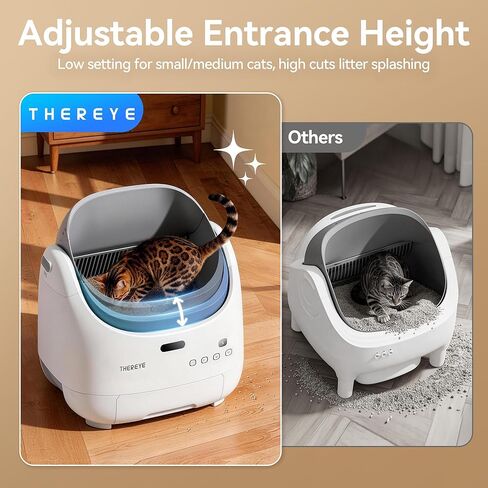 Thereye Self Cleaning Cat Litter Box, Open Top Automatic Litter Box for Multiple Cats, APP Control Smart Litter Box, Safety Sensors and Odor Control, Adjustable Entry Height Anti-Splash in Kuwait