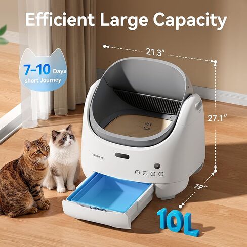 Thereye Self Cleaning Cat Litter Box, Open Top Automatic Litter Box for Multiple Cats, APP Control Smart Litter Box, Safety Sensors and Odor Control, Adjustable Entry Height Anti-Splash in Kuwait