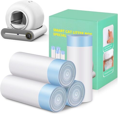 4 * 20 Count Trash Bags for Automatic Cat Litter Box Self Cleaning, Replacement Extra Large Liners for Robot Box, 4 Rolls Drawstring Waste Bags, 18 x 18 Inches（4 Rolls/80 Counts） in Kuwait
