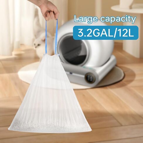 4 * 20 Count Trash Bags for Automatic Cat Litter Box Self Cleaning, Replacement Extra Large Liners for Robot Box, 4 Rolls Drawstring Waste Bags, 18 x 18 Inches（4 Rolls/80 Counts） in Kuwait