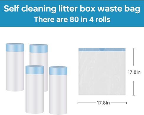 4 * 20 Count Trash Bags for Automatic Cat Litter Box Self Cleaning, Replacement Extra Large Liners for Robot Box, 4 Rolls Drawstring Waste Bags, 18 x 18 Inches（4 Rolls/80 Counts） in Kuwait