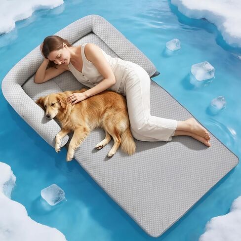 أسرة تبريد للكلاب 3 في 1 من Rywell مقاس كبير للكلاب، بساط تبريد للكلاب مزود بتقنية Arc-Chill (Q-Max>0.5)، وسادة قفص للكلاب للصيف، غير قابلة للانزلاق وقابلة للغسل في الغسالة بالكامل، هدية لمحبي الكلاب، 43 بوصة × 31 بوصة، رمادي in Kuwait
