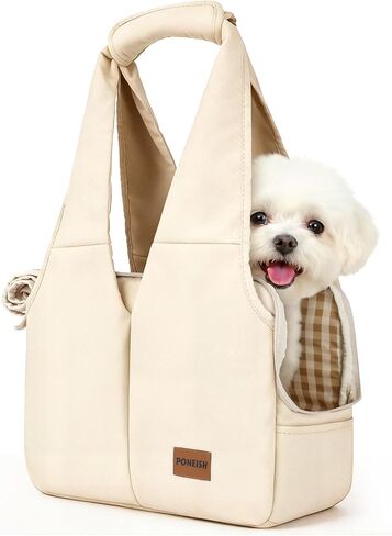 Dog Purse Carrier for Small Dogs and Cats, Soft-Sided Pet Tote Bag with 6 Large Pockets, Collapsible Travel Puppy Carrier with Small Cushion, Fits Pets up to 6 lbs (Black, 13.6" L x 6.6" W x 10" H) in Kuwait