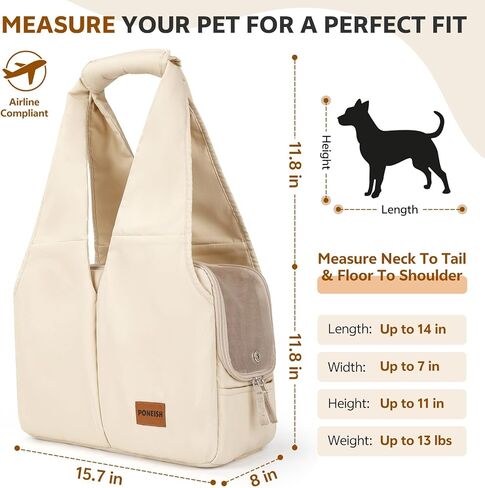 Dog Purse Carrier for Small Dogs and Cats, Soft-Sided Pet Tote Bag with 6 Large Pockets, Collapsible Travel Puppy Carrier with Small Cushion, Fits Pets up to 6 lbs (Black, 13.6" L x 6.6" W x 10" H) in Kuwait
