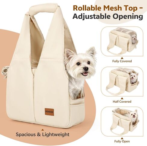 Dog Purse Carrier for Small Dogs and Cats, Soft-Sided Pet Tote Bag with 6 Large Pockets, Collapsible Travel Puppy Carrier with Small Cushion, Fits Pets up to 6 lbs (Black, 13.6" L x 6.6" W x 10" H) in Kuwait