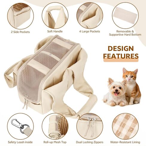 Dog Purse Carrier for Small Dogs and Cats, Soft-Sided Pet Tote Bag with 6 Large Pockets, Collapsible Travel Puppy Carrier with Small Cushion, Fits Pets up to 6 lbs (Black, 13.6" L x 6.6" W x 10" H) in Kuwait