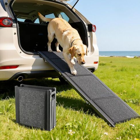 VEVOR Dog Ramp for Cars, 63" L x 17" W, Folding Pet Ramps for Medium & Large Dogs up to 250lbs, Pet Stair Ramp with Non-Slip Felt Rug Surface, Portable Outdoor Dog Car Ramps for SUV & Truck in Kuwait