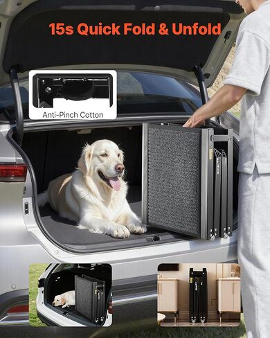 VEVOR Dog Ramp for Cars, 63" L x 17" W, Folding Pet Ramps for Medium & Large Dogs up to 250lbs, Pet Stair Ramp with Non-Slip Felt Rug Surface, Portable Outdoor Dog Car Ramps for SUV & Truck in Kuwait