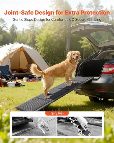 VEVOR Dog Ramp for Cars, 63" L x 17" W, Folding Pet Ramps for Medium & Large Dogs up to 250lbs, Pet Stair Ramp with Non-Slip Felt Rug Surface, Portable Outdoor Dog Car Ramps for SUV & Truck in Kuwait