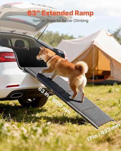 VEVOR Dog Ramp for Cars, 63" L x 17" W, Folding Pet Ramps for Medium & Large Dogs up to 250lbs, Pet Stair Ramp with Non-Slip Felt Rug Surface, Portable Outdoor Dog Car Ramps for SUV & Truck in Kuwait