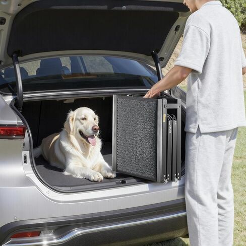 VEVOR Dog Ramp for Cars, 63" L x 17" W, Folding Pet Ramps for Medium & Large Dogs up to 250lbs, Pet Stair Ramp with Non-Slip Felt Rug Surface, Portable Outdoor Dog Car Ramps for SUV & Truck in Kuwait