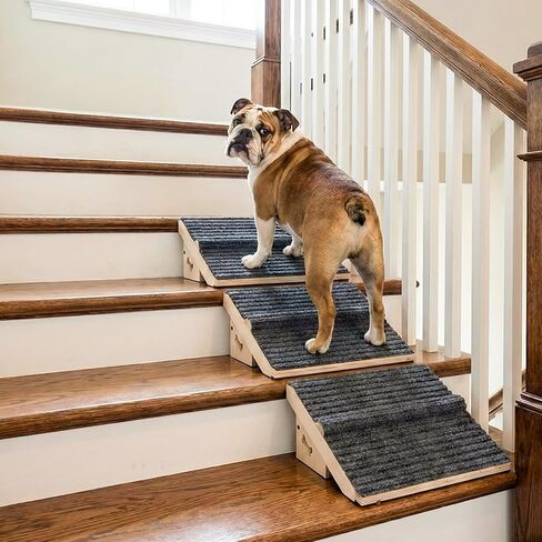 3 Pack Wooden Dog Ramp for Stairs,13L*9W*5H''+26°Slope,Fit for Stair 9-11D''5-7''H,Friendly to Short-Legged/Small/Injured/Aged Dogs with High Support,with Anti-Slip Pads for Climbing Safely in Kuwait
