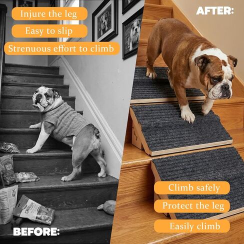 3 Pack Wooden Dog Ramp for Stairs,13L*9W*5H''+26°Slope,Fit for Stair 9-11D''5-7''H,Friendly to Short-Legged/Small/Injured/Aged Dogs with High Support,with Anti-Slip Pads for Climbing Safely in Kuwait