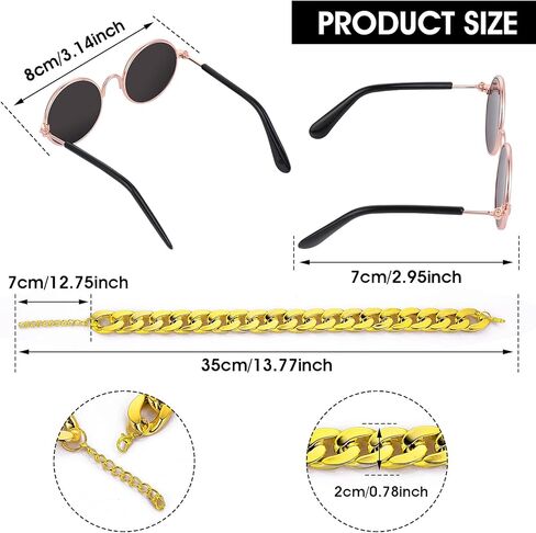 Molain Cat Sunglasses Gold Chain Costume Decorations- Cat UV Protection Classic Retro Puppy Retro Black Sunglasses Faux Gold Adjustable Chain Cosplay Costume Cool Funny Photo Props in Kuwait