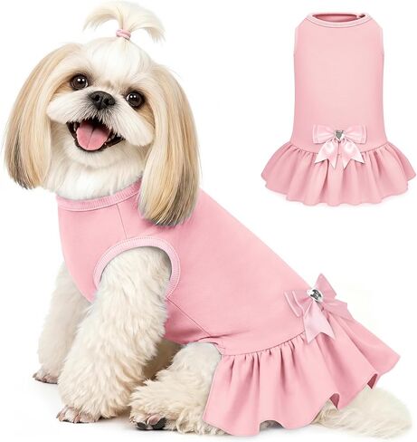 YUDODO Dog Dress Sleeveless Cat Dresses Breathable Dog Clothes for Small Dogs Girl Bowtie Puppy Dress with Cute Skirt Hem Lightweight Summer Dogs Dresses Soft & Does Not Pill Pink L in Kuwait