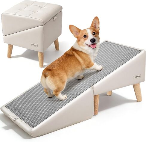 Dog Stairs for Small Dogs 16" H - Upgraded Non-Slip Dog Ramp for Couch, Foldable 2-in-1 Pet Ramp and Ottoman, Pet Stairs for Puppy, Pet Steps with Solid Wood Frame (Beige) in Kuwait