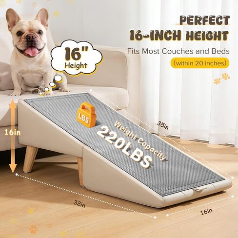 Dog Stairs for Small Dogs 16" H - Upgraded Non-Slip Dog Ramp for Couch, Foldable 2-in-1 Pet Ramp and Ottoman, Pet Stairs for Puppy, Pet Steps with Solid Wood Frame (Beige) in Kuwait