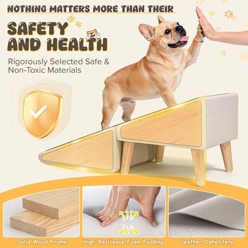 Dog Stairs for Small Dogs 16" H - Upgraded Non-Slip Dog Ramp for Couch, Foldable 2-in-1 Pet Ramp and Ottoman, Pet Stairs for Puppy, Pet Steps with Solid Wood Frame (Beige) in Kuwait