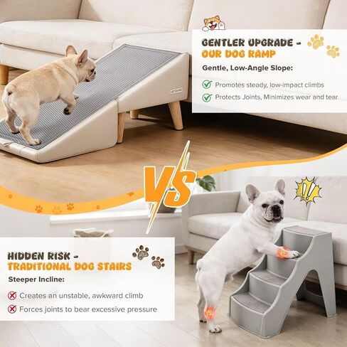 Dog Stairs for Small Dogs 16" H - Upgraded Non-Slip Dog Ramp for Couch, Foldable 2-in-1 Pet Ramp and Ottoman, Pet Stairs for Puppy, Pet Steps with Solid Wood Frame (Beige) in Kuwait