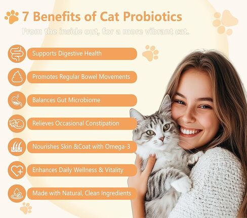 Cat Probiotics Tasty Chews –500 Chews Crunchy & Creamy Texture, with Fish Oil Omega-3 Skin & Coat Health Digestive & Gut Support, Constipation Relief, Healthy Stool, Chicken Flavor with Cheese Center in Kuwait