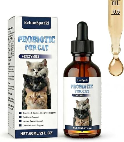 Cat Probiotics for Digestive Support - Liquid Probiotics for Cats with Digestive Enzymes & Natural Extracts Supports Sensitive Stomach - Easy-to-Use Drops 2oz (60ml) in Kuwait