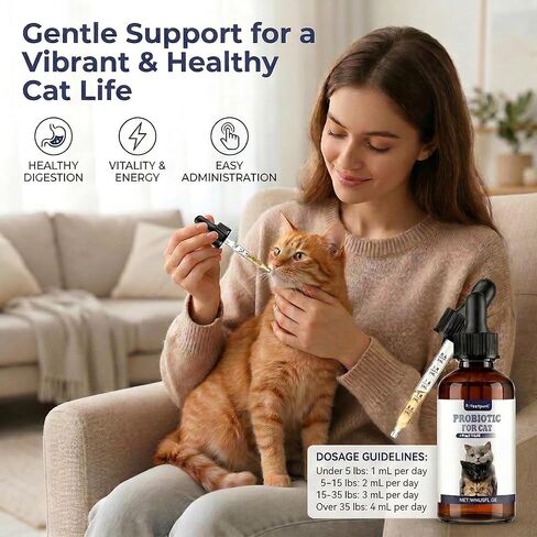Cat Probiotics for Digestive Support - Liquid Probiotics for Cats with Digestive Enzymes & Natural Extracts Supports Sensitive Stomach - Easy-to-Use Drops 2oz (60ml) in Kuwait