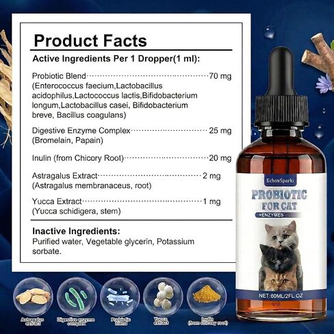 Cat Probiotics for Digestive Support - Liquid Probiotics for Cats with Digestive Enzymes & Natural Extracts Supports Sensitive Stomach - Easy-to-Use Drops 2oz (60ml) in Kuwait
