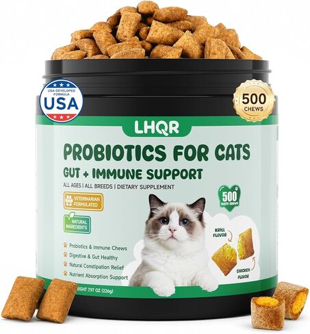 500 Probiotics for Cat - Digestive Enzymes & Prebiotics for Gut Health, Probiotic Tasty Chews Diarrhea Relief & Gas Treatment, Pumpkin Formula for Sensitive Stomachs & Itchy Skin Support, Chicken in Kuwait