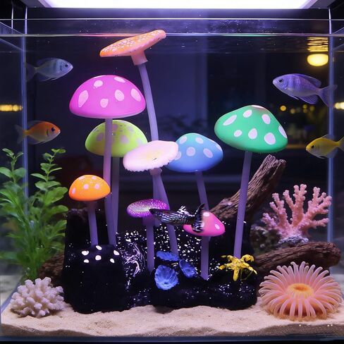 Swaying Coral Decor Set - 4-Pack: String, Starry, Feather & Mushroom Soft Silicone Aquarium Ornaments with Lifelike Motion for Freshwater & Saltwater Fish Tanks, Safe Fish Shrimp Habitat in Kuwait