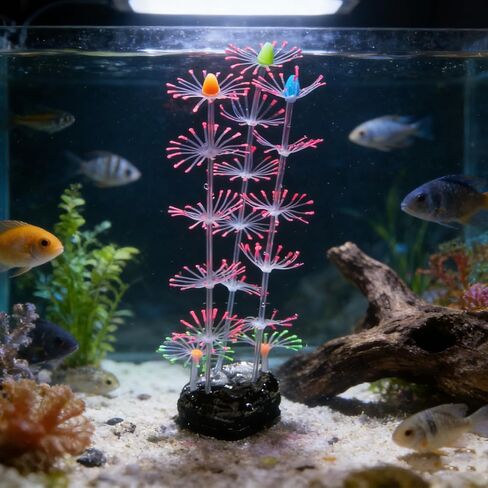 Swaying Coral Decor Set - 4-Pack: String, Starry, Feather & Mushroom Soft Silicone Aquarium Ornaments with Lifelike Motion for Freshwater & Saltwater Fish Tanks, Safe Fish Shrimp Habitat in Kuwait