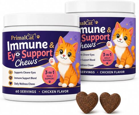 Immune and Eye Support, Primal Cat Immune Chews, Chicken Flavor 60 Chews (1 Pcs) in Kuwait