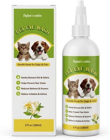Dylan's cabin Dog Eye Cleaner Wash - Daily Tear Stain Care Eye Drops Clean Dirt Debris Tear Residue, pH-Balanced Formula with Glycerin, Honeysuckle Extract Lutein, 6 fl oz in Kuwait