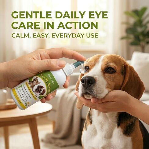 Dylan's cabin Dog Eye Cleaner Wash - Daily Tear Stain Care Eye Drops Clean Dirt Debris Tear Residue, pH-Balanced Formula with Glycerin, Honeysuckle Extract Lutein, 6 fl oz in Kuwait