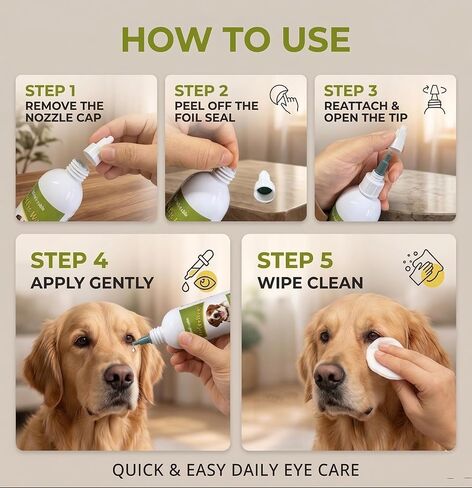 Dylan's cabin Dog Eye Cleaner Wash - Daily Tear Stain Care Eye Drops Clean Dirt Debris Tear Residue, pH-Balanced Formula with Glycerin, Honeysuckle Extract Lutein, 6 fl oz in Kuwait