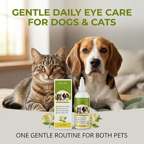 Dylan's cabin Dog Eye Cleaner Wash - Daily Tear Stain Care Eye Drops Clean Dirt Debris Tear Residue, pH-Balanced Formula with Glycerin, Honeysuckle Extract Lutein, 6 fl oz in Kuwait