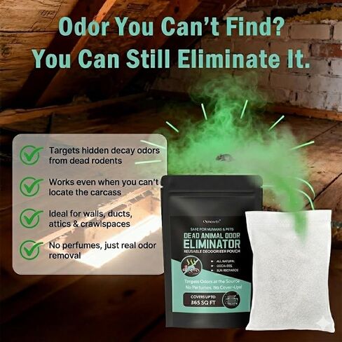 Dead Rodent Odor Absorber for Strong Indoor Smells – Industrial-Grade Deodorizing Pouch for Wall, Attic & Crawlspace – Fragrance-Free & Reusable – Covers Up to 365 Sq Ft – No Harsh Chemicals in Kuwait