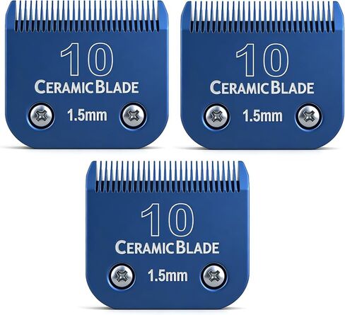 3-Packs Detachable Ceramic Blade Kit for Pet Clippers with Size 10 - Cut Length 1.5mm (1/16"),Compatible with Andis,Oster A5,Wahl KM10 Clippers & Similar Models (Blue) in Kuwait