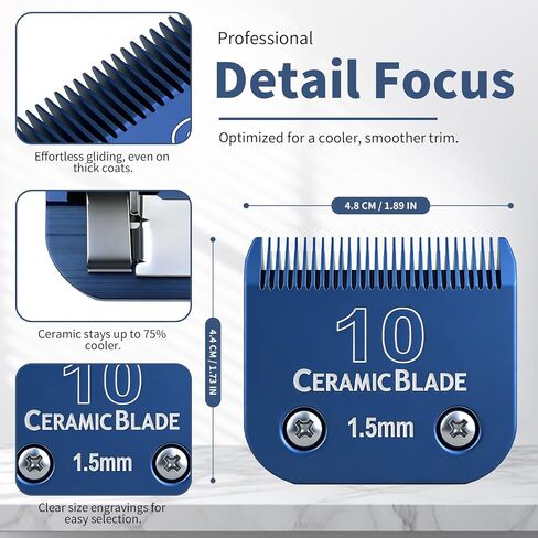 3-Packs Detachable Ceramic Blade Kit for Pet Clippers with Size 10 - Cut Length 1.5mm (1/16"),Compatible with Andis,Oster A5,Wahl KM10 Clippers & Similar Models (Blue) in Kuwait