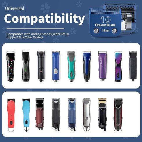 3-Packs Detachable Ceramic Blade Kit for Pet Clippers with Size 10 - Cut Length 1.5mm (1/16"),Compatible with Andis,Oster A5,Wahl KM10 Clippers & Similar Models (Blue) in Kuwait