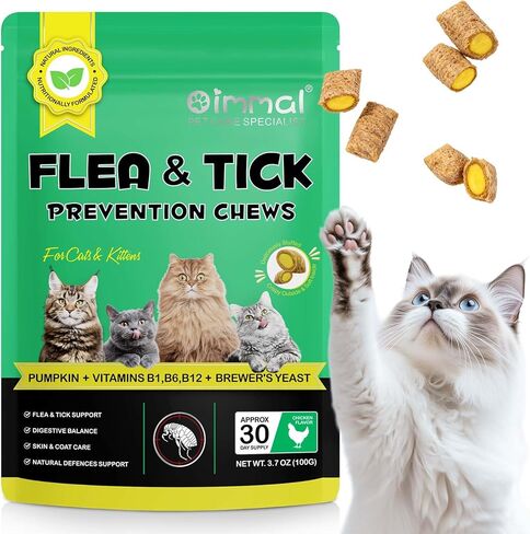 Specifically Formulated for Cats, Chewable Tablets for Cats & Kittens, Daily Support for Flea & Tick Defense, Immune Health & Gut Care, All Breeds & Ages, 30 Chewable Supplements in Kuwait