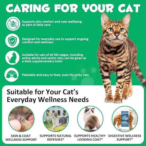 Specifically Formulated for Cats, Chewable Tablets for Cats & Kittens, Daily Support for Flea & Tick Defense, Immune Health & Gut Care, All Breeds & Ages, 30 Chewable Supplements in Kuwait