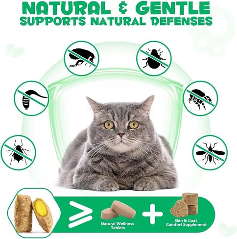 Specifically Formulated for Cats, Chewable Tablets for Cats & Kittens, Daily Support for Flea & Tick Defense, Immune Health & Gut Care, All Breeds & Ages, 30 Chewable Supplements in Kuwait