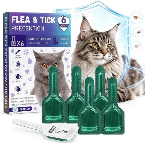 Topical Flea and Tick Product for Cats, 6 Doses, 0.8 mL Each, for Use Only as Directed on Product Label in Kuwait