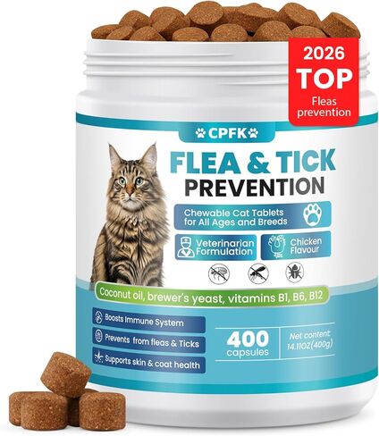 Chewable Flea Treatment for Cats Flea and Tick Prevention for Cats Chewables Fleas Chewables for Cat of All Breeds and Ages 300 Chewable Tablets in Kuwait